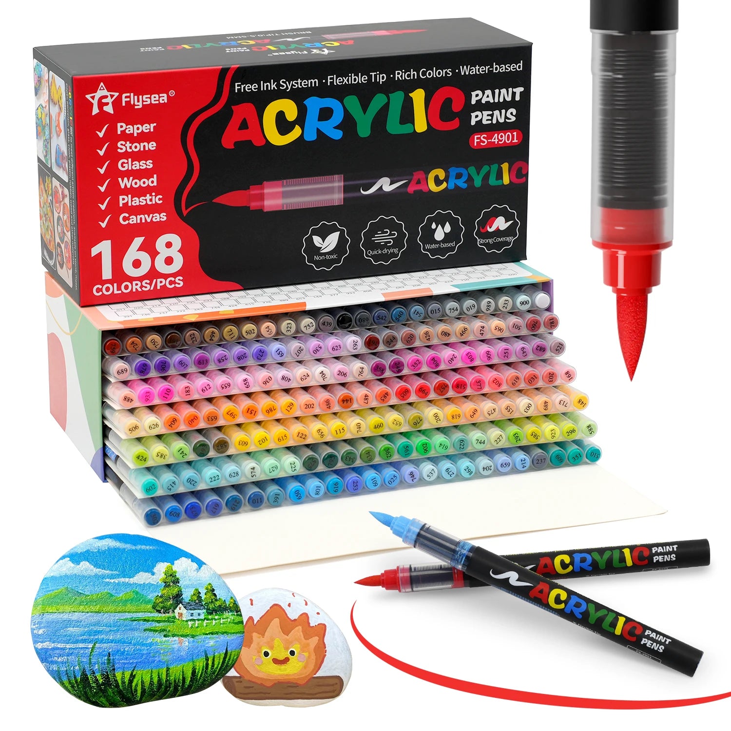Acrylic Paint Soft Brush Markers Set, Soft Brush Tip Automatic Ink Control Paint Markers, Acrylic Paint Pens for Wood, Stone,