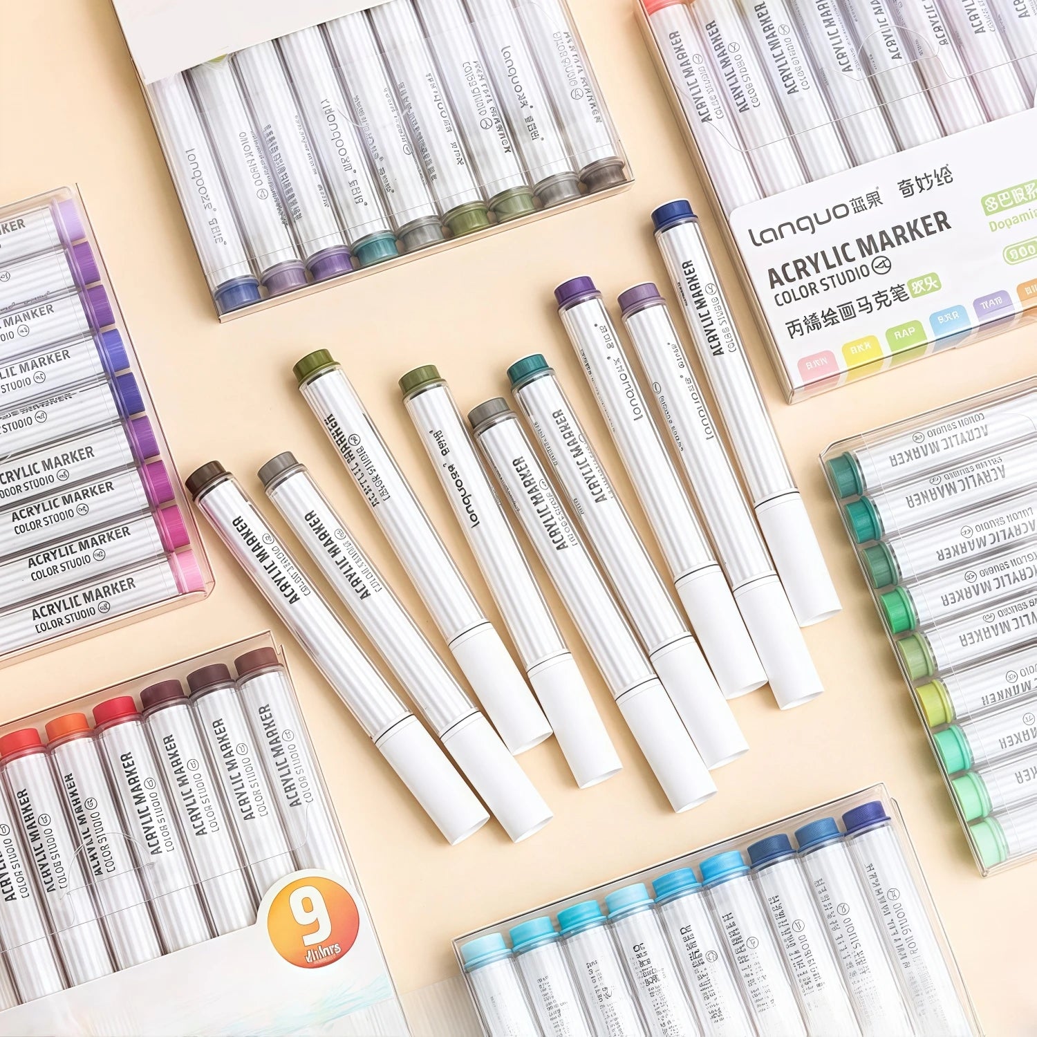 9 Colors/Set Acrylic Paint Soft Tip Markers, Vibrant Markers, Suitable For Rocks, Ceramics, Wood, Canvas, Plastic, Glass, Stone
