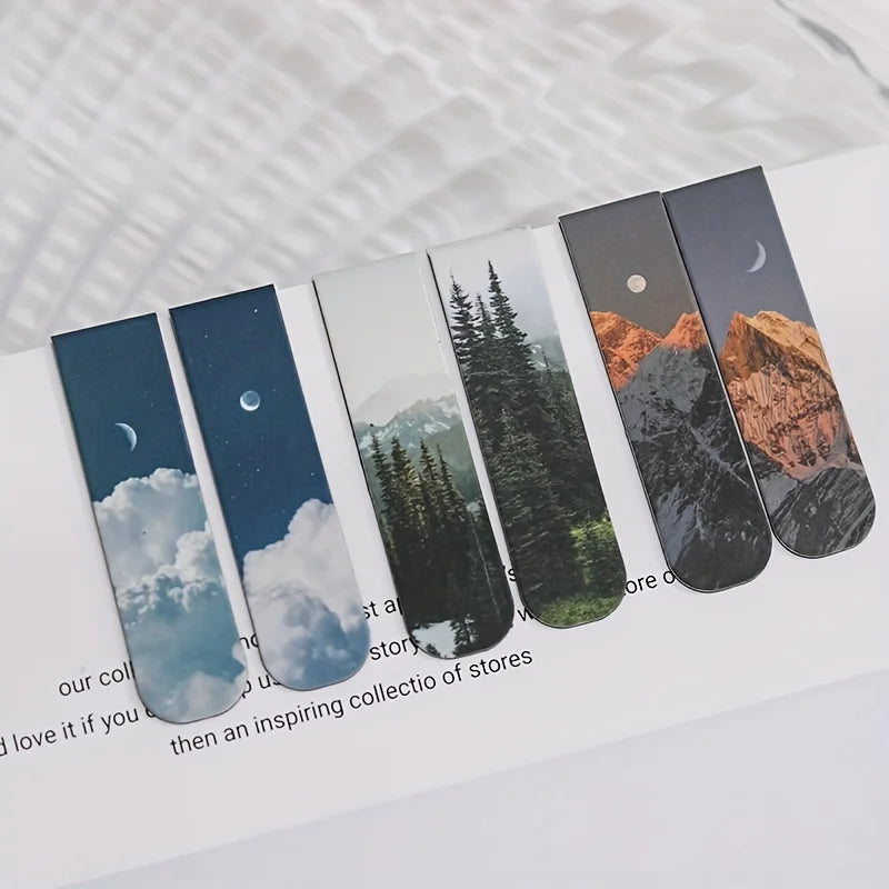 2pcs Landscape Themed Magnetic Bookmarks Magnet Page Markers Magnetic Page Clip For Students Teachers Fun Book Marks For Reading