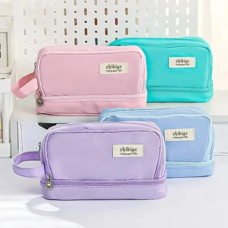 Macaron Pencil Case Double layer Large Capacity pencil bag Cute Back to School Stationery Supplies Schools