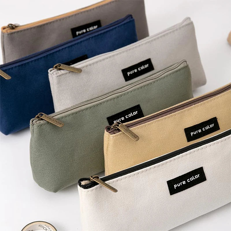 1Pc Simple Large Capacity Creative Pen Bag Fashion Solid Color Canvas Pencil Organizer Case School Supplies Stationery Gifts