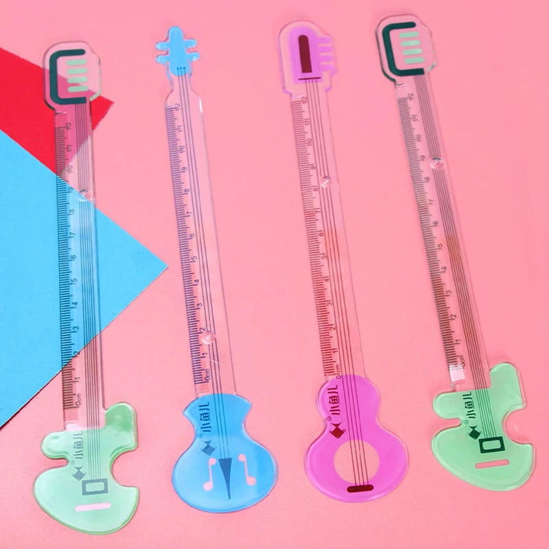 12cm transparent plastic Guitar ruler, simple style, cute portable tool for students, school and office, stationery
