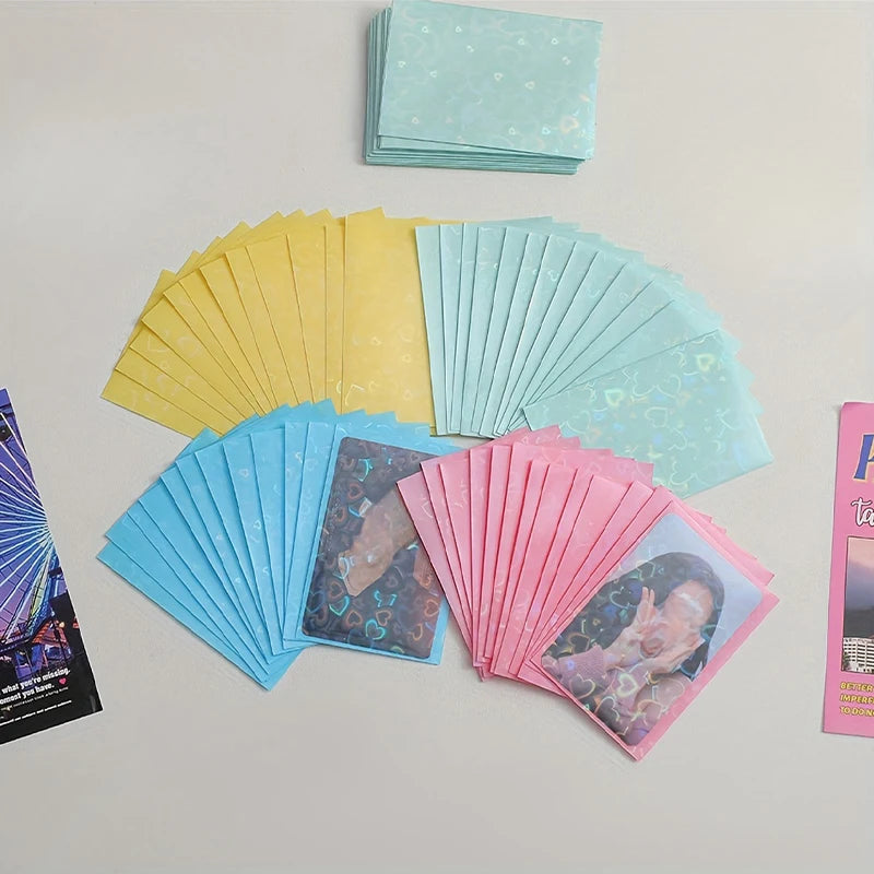 20pcs Kpop Card Sleeves 61x91mm Heart Bling Holder For Holo Postcards Top Load Films Photocard Game Photo Cards Protector