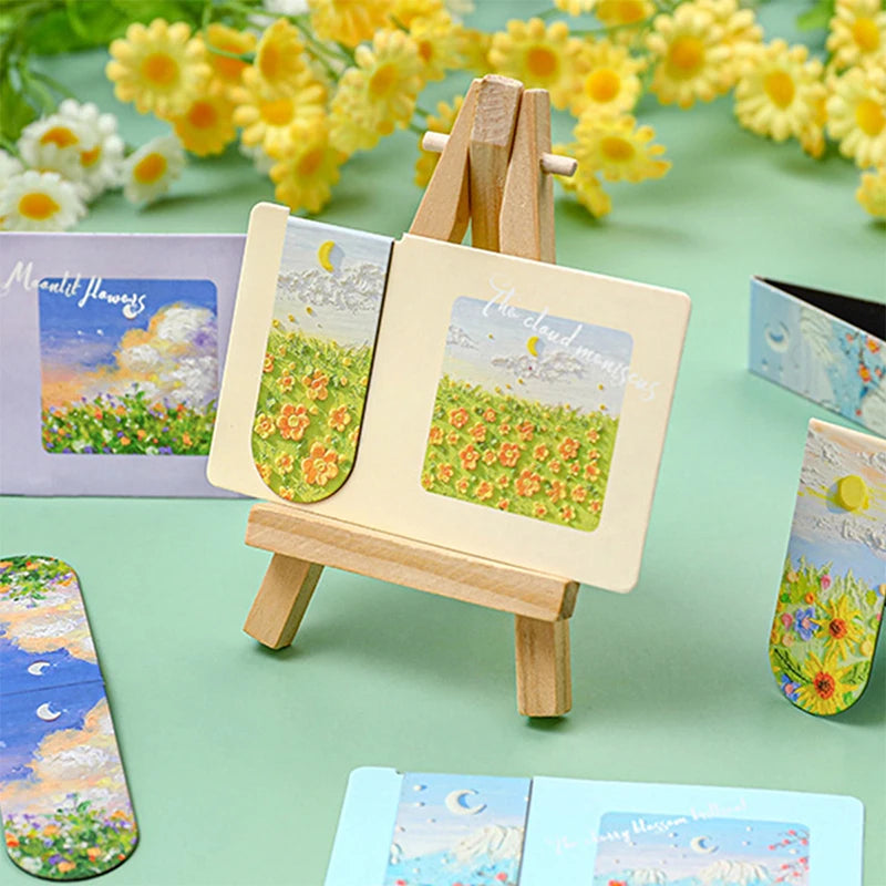 1pc Oil Painting Magnetic Bookmarks Set Creative Student Notes Category Book Pages Folder Bookmark Stationery Supplies