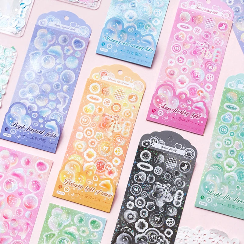 2Pcs PET Bubble Dolphin Deco Sticker DIY Journal Planner Stars Decal Stickers Scrapbooking Stationery Hearts Stickers