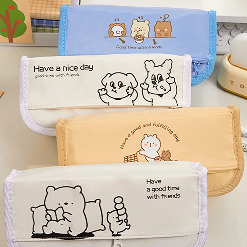 1Pc Animal Print Zipper Pencil Bag Multi-function Stationery Case Cute Storage Bag for Student School Supplies Large-capacity