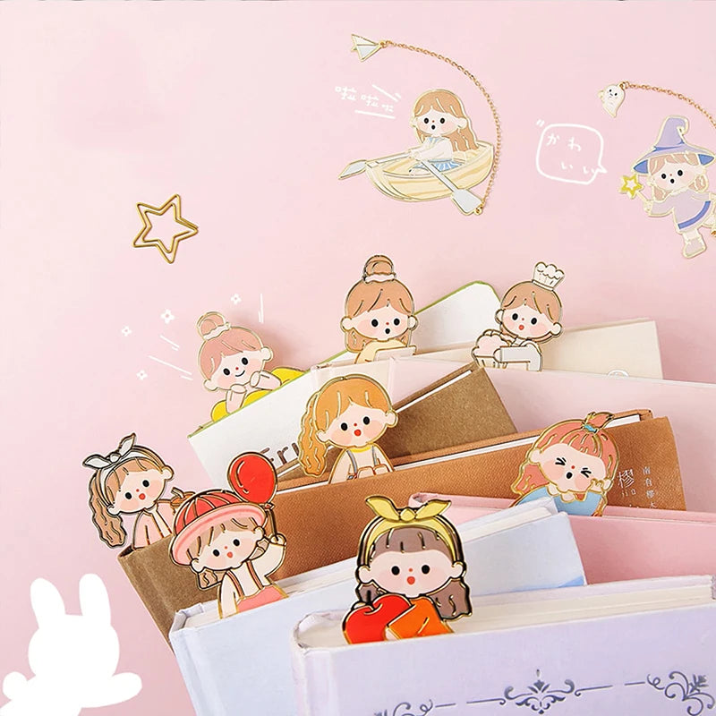 1Pc Metal Pendant Little Girl Series Bookmark Creative Commemorative Gift for Students' Graduation Gift