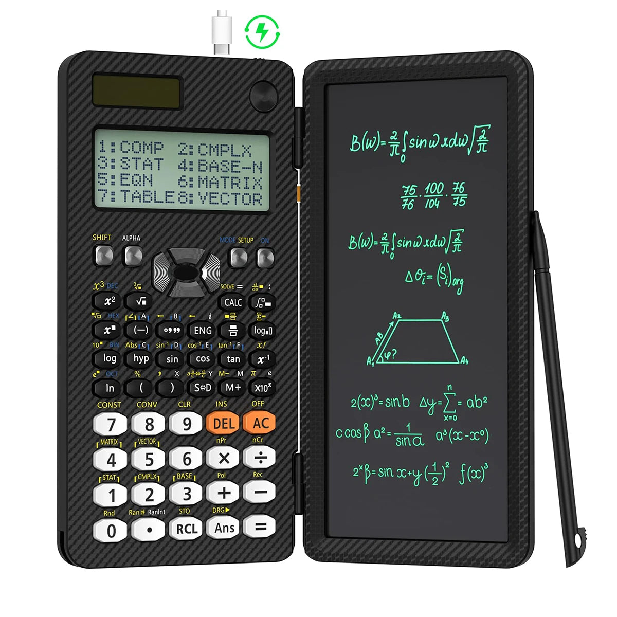 Rechargeable 991ES EX Scientific Calculators with LCD Writing Tablet Foldable Portable with Notepad for Business High School